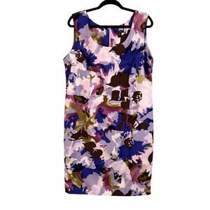 LE BOS Sheath Dress 16 Purple Floral Abstract Midi Sleeveless Party Evening